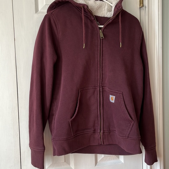 Carhartt maroon Sherpa lined hoodie sweatshirt size Medium - Picture 6 of 16
